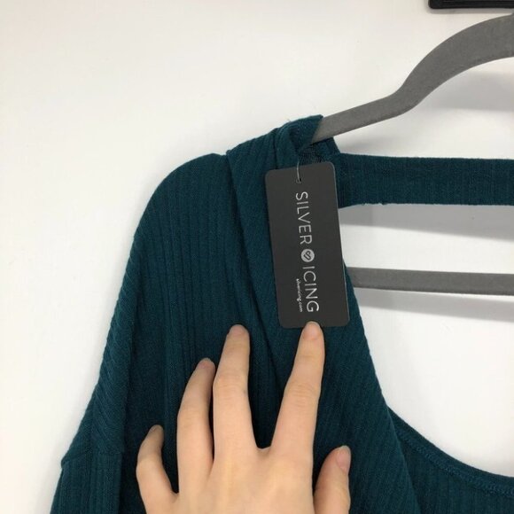 NWT Cherish teal Back in the Game draped twist open back top small - Picture 4 of 12